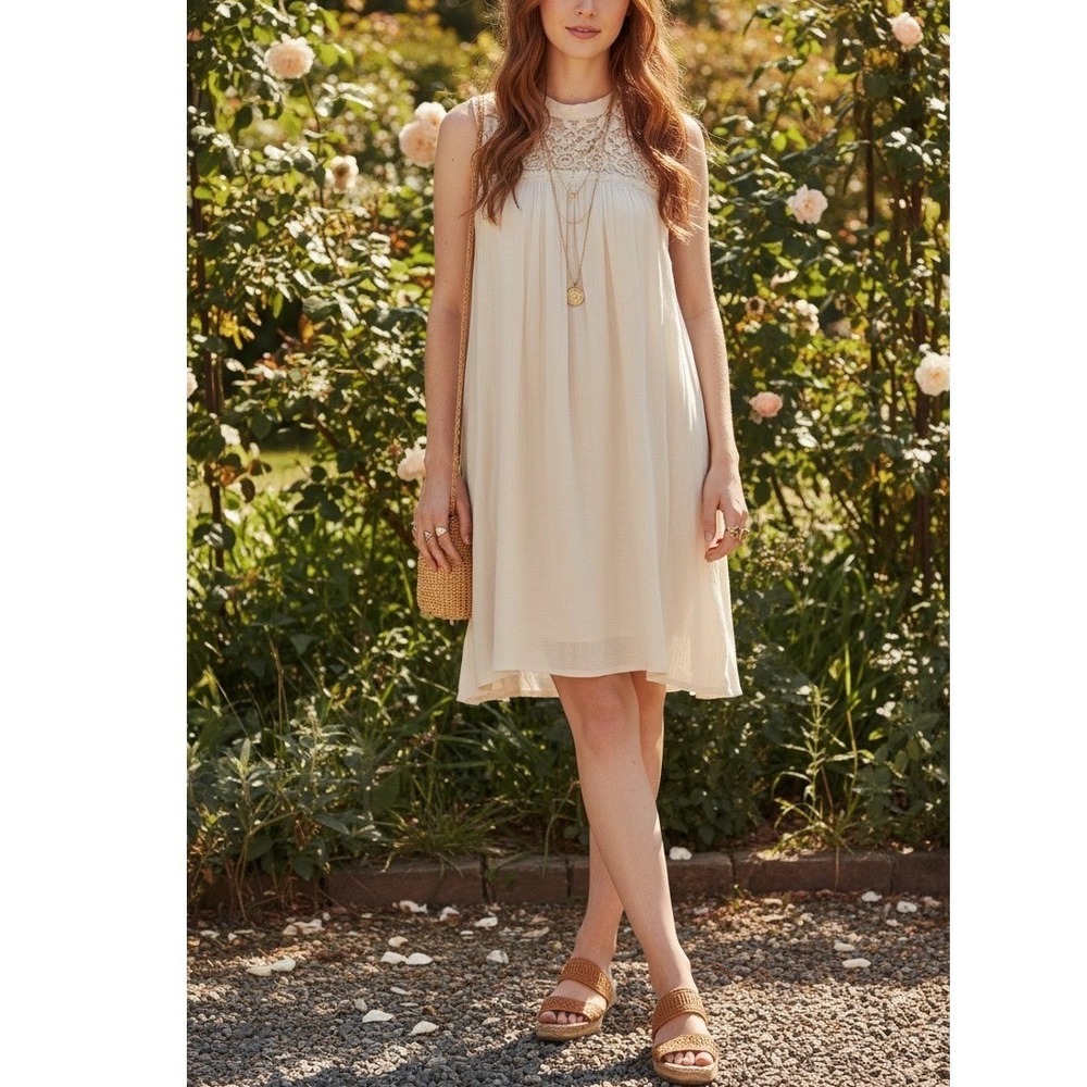 Rebellion Again Babydoll Dress S Cream‎ Lace Crochet Boho Coquette Cottagecore